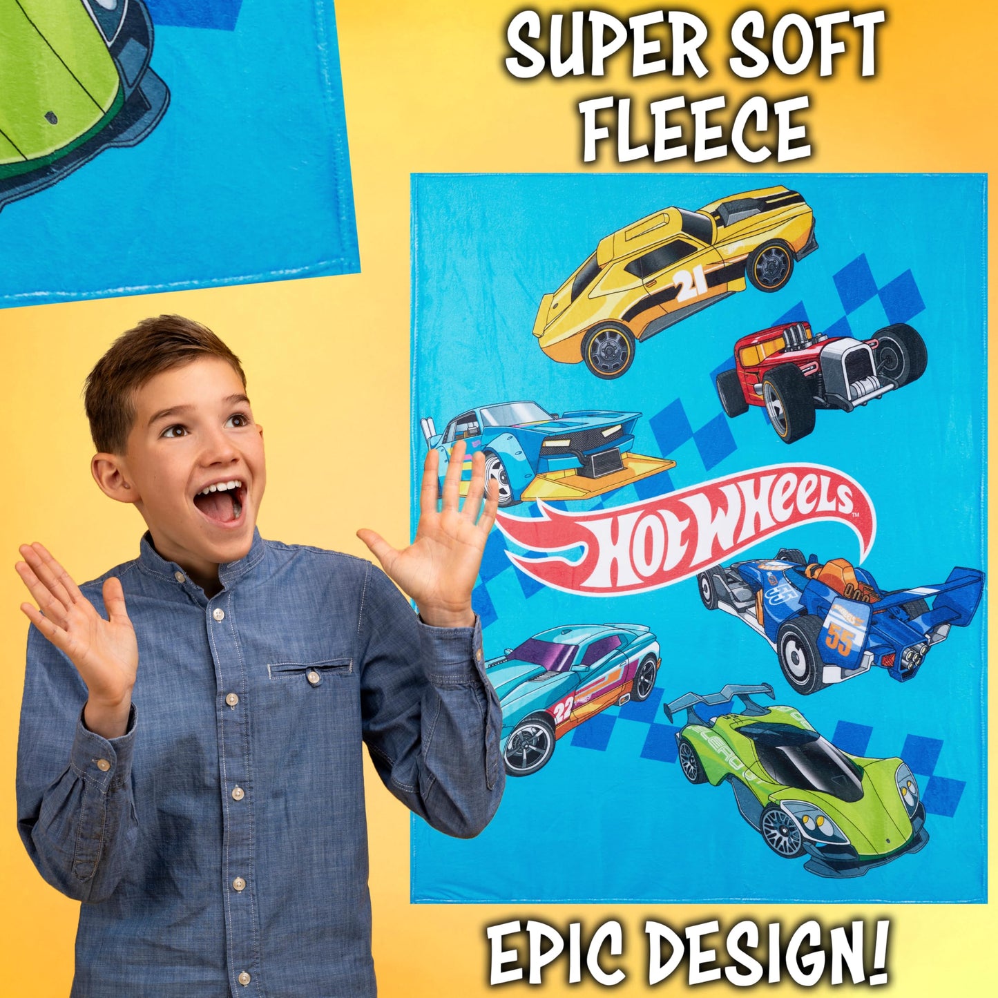 Get Trend Hot Wheels Fleece Throw Blanket, Soft Cozy 59 x 51 Inch, Lightweight, Fluffy Bedding Couch Bed Sofa Decor, Gifts for Kids (Multi Hot Wheels)