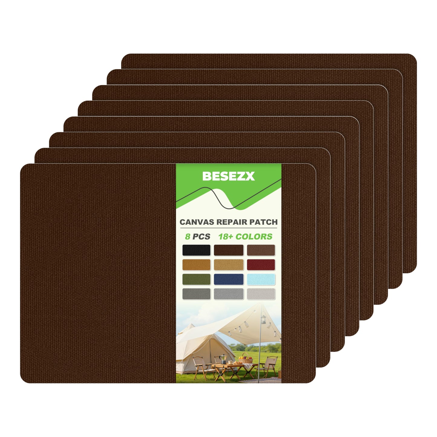 Besezx Canvas Repair Patch,Outdoor Gear Patch, 7.87x5.9 Inches 8PCS,Waterproof Self-Adhesive Fabric Repair Tape for Repairing Boat Covers,Sun Shades,Sofas,Tents,Lounge Chairs,Awnings (Dark Brown)