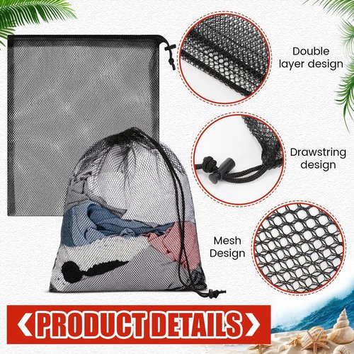 Hahafelt 6 Pcs Snorkel Gear Bag with 1 Pcs Diver Flag, 14x16 Inch Mesh Drawstring Bags Scalloping Bag, 20 x 24 Inch Diver Down Warning Flag Double Stitched Nylon for Scuba Spearfishing
