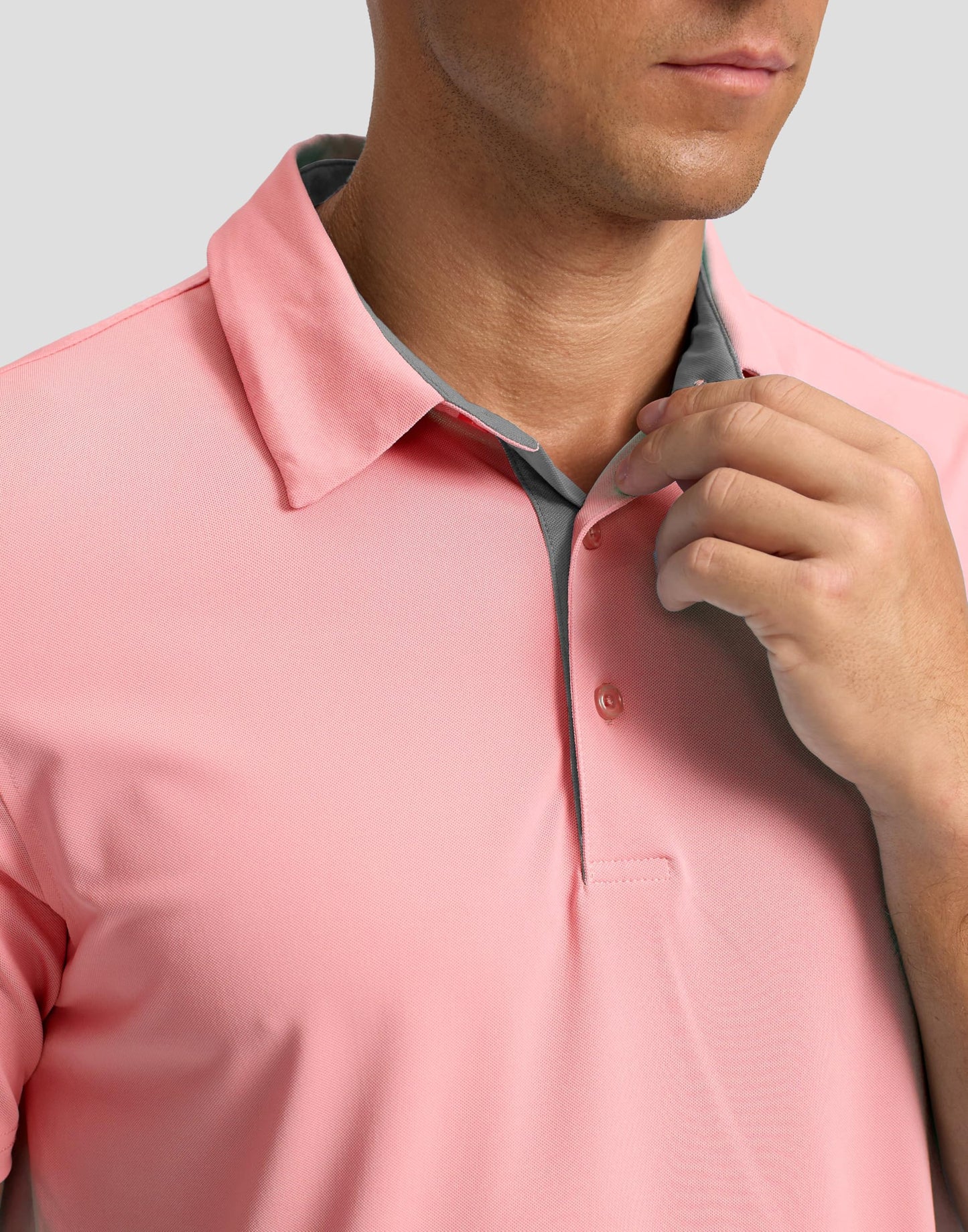 Men's Golf Polo Shirts Dry Fit Short Sleeve Shirt, Pink, S