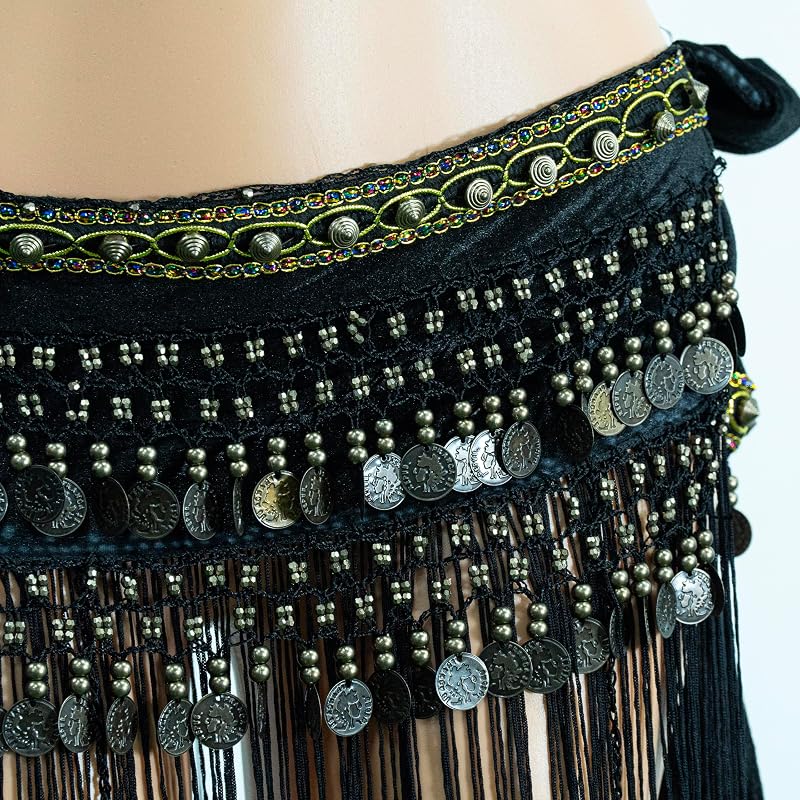 Black Large Velvet Belly Dance Tribe Belt Tassel Hip Scarves – Waist 66.93in