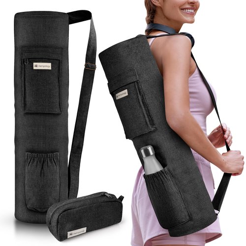 HEmpOLOGY Yoga Mat Bag - Adjustable Strap, Carrier for Standard Mats (Black)