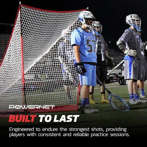 PowerNet Portable Lacrosse Goal, Pop Up 4x4 FT Lacrosse Net, Training Equipment Backstop Goal for Practice or Scrimmages, Bow Style Frame with Rubber Feet, Included Carry Bag