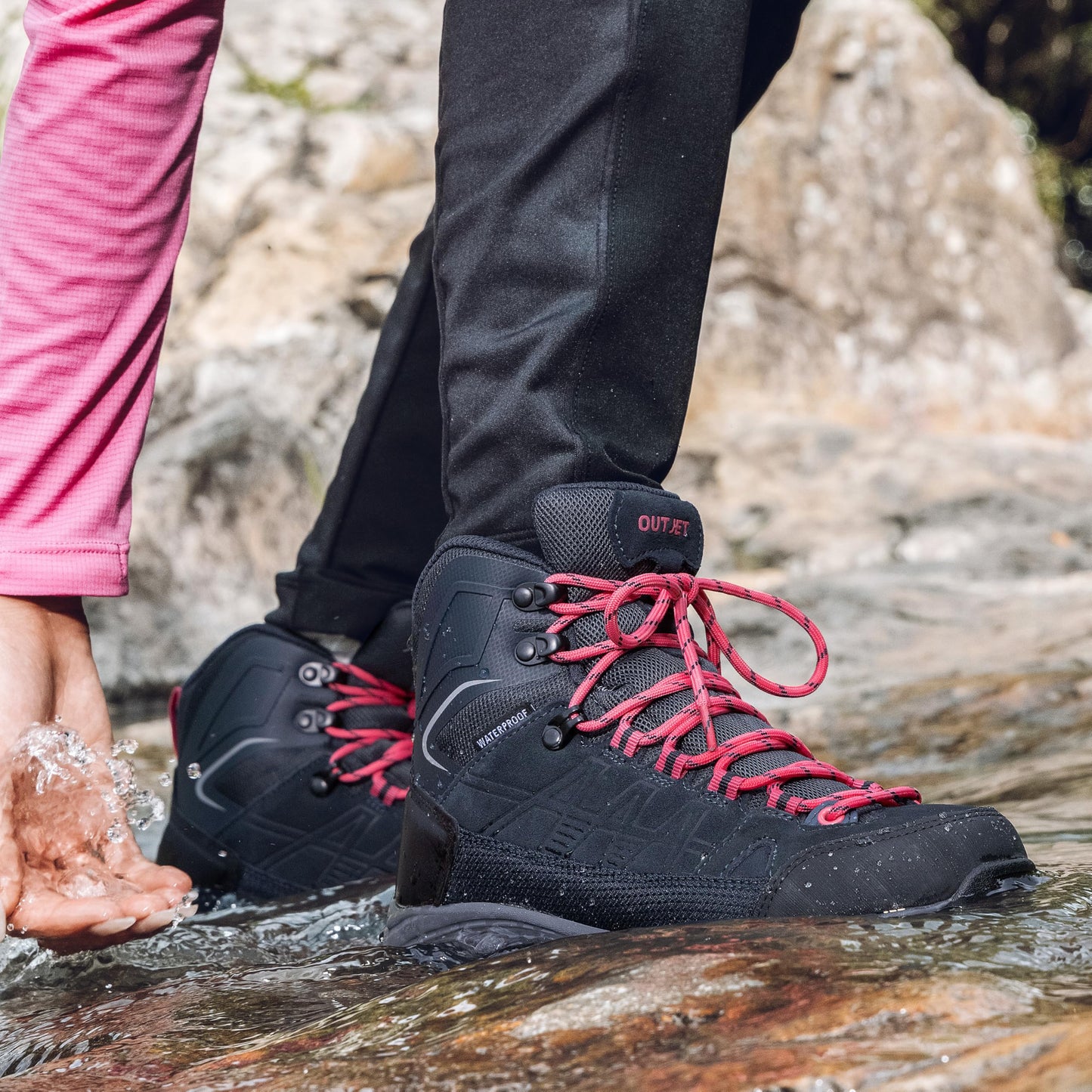 OUTJET Women's Waterproof Hiking Boots Lightweight Comfortable Non-Slip Outdoor Walking Trekking Trails Boot