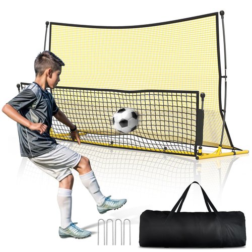 Shopsource Soccer Rebounder Net, 2 in 1 Soccer Bounce Back Net, 7'x4' Rebound Net Practice for Team Volley Passing Solo Training, Football Trainer with Carry Bag Stakes