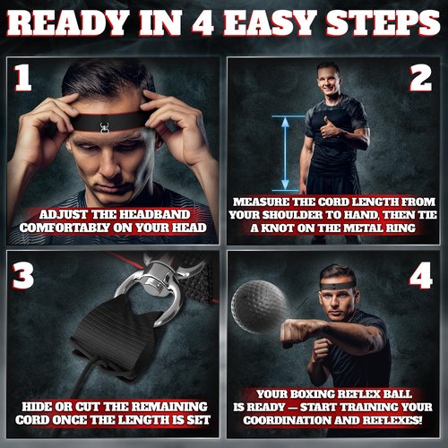 Boxing Reflex Ball Set with 4 Difficulty Balls & 2 Adjustable Headbands – Reaction Ball Training Kit for Adults, Improves Speed, Focus & Coordination, Great Gift for Men, Boxers & Fitness Fans
