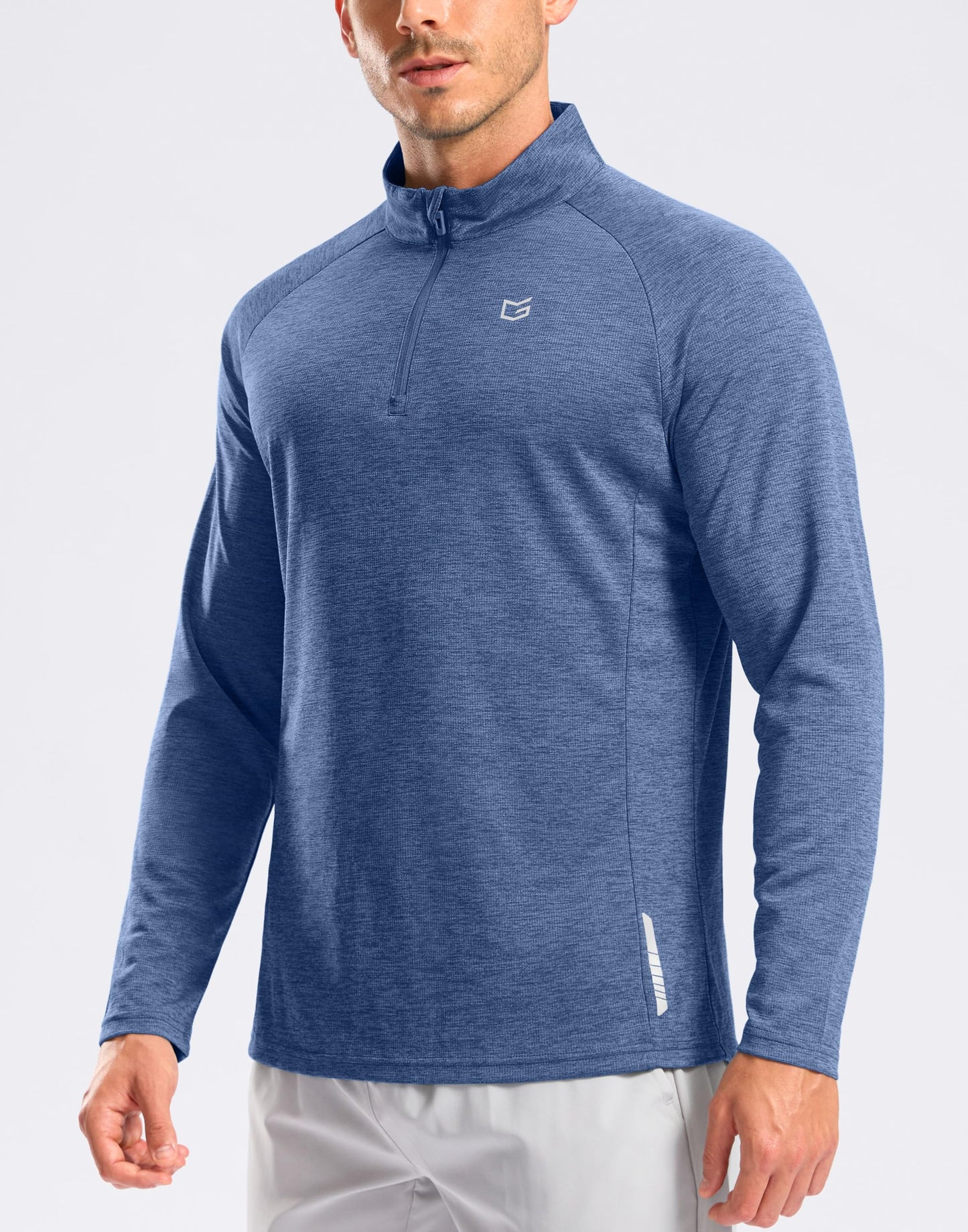 G Gradual Men's Running Shirts Long Sleeve Athletic Shirt Lightweight Quick Dry Quarter Zip Pullover for Men Workout Gym Golf(Blue Heather,L)