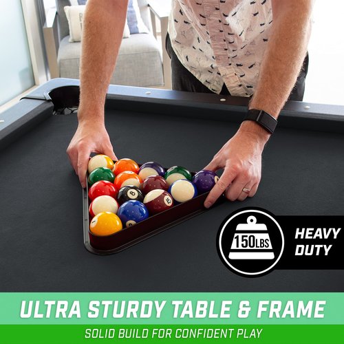 GoSports 7 ft Billiards Table - Portable Pool Table - Includes Full Set of Balls, 2 Cue Sticks, Chalk, and Felt Brush - BLACK