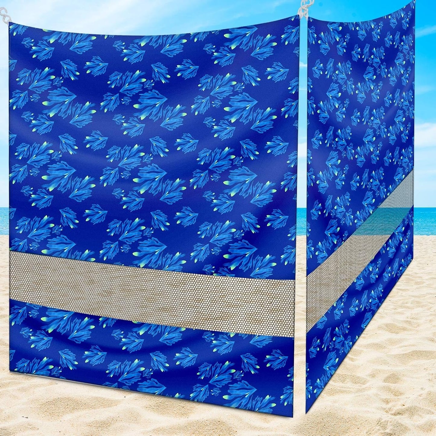 2 Pcs 6x6 Inch Beach Cabana Sidewall with Sand Pockets, Waterproof Portable Beach Shelter, Easy to Set up Canopy, Shade with UPF 50+ UV Protection for Kids Family Friends(Sailor Stripes)