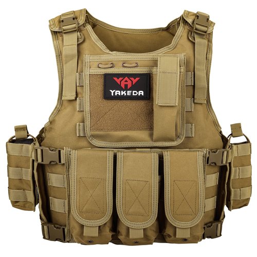 YAKEDA Outdoor Tactical Airsoft Vest Adjustable Fit Adult (Tan)