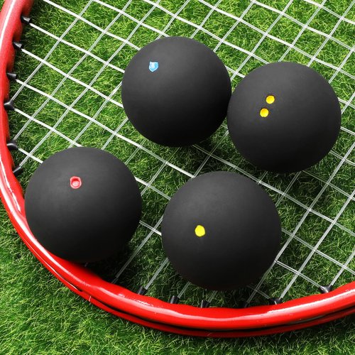Toddmomy 4 Pcs Squash Balls, Double Yellow Dots, Single Yellow Dots, Single Red Dots, Single Blue, Sports Squash Ball High Bounce Squash Ball for Beginners and Training
