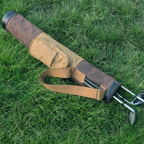 TOURBON Canvas Leather Golf Carry Bag Driving Range Mini Course Training Practice Golf Club Case