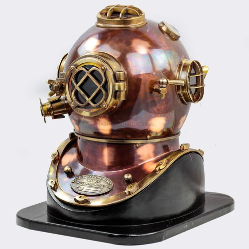 Vintage Marine Divers Helmet Solid Steel & Brass Scuba Diving Helmet 18" W/Base Vintage Marine Divers Helmet Solid Steel & Brass Scuba Diving Helmet 18" W/Base