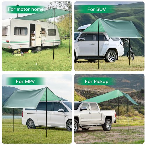 Portable Car Awning, Lightweight Vehicle Awning for Camping UV50+ Car Canopy for Beach, Outdoor Activities | Easy Setup, Waterproof & Compact Design