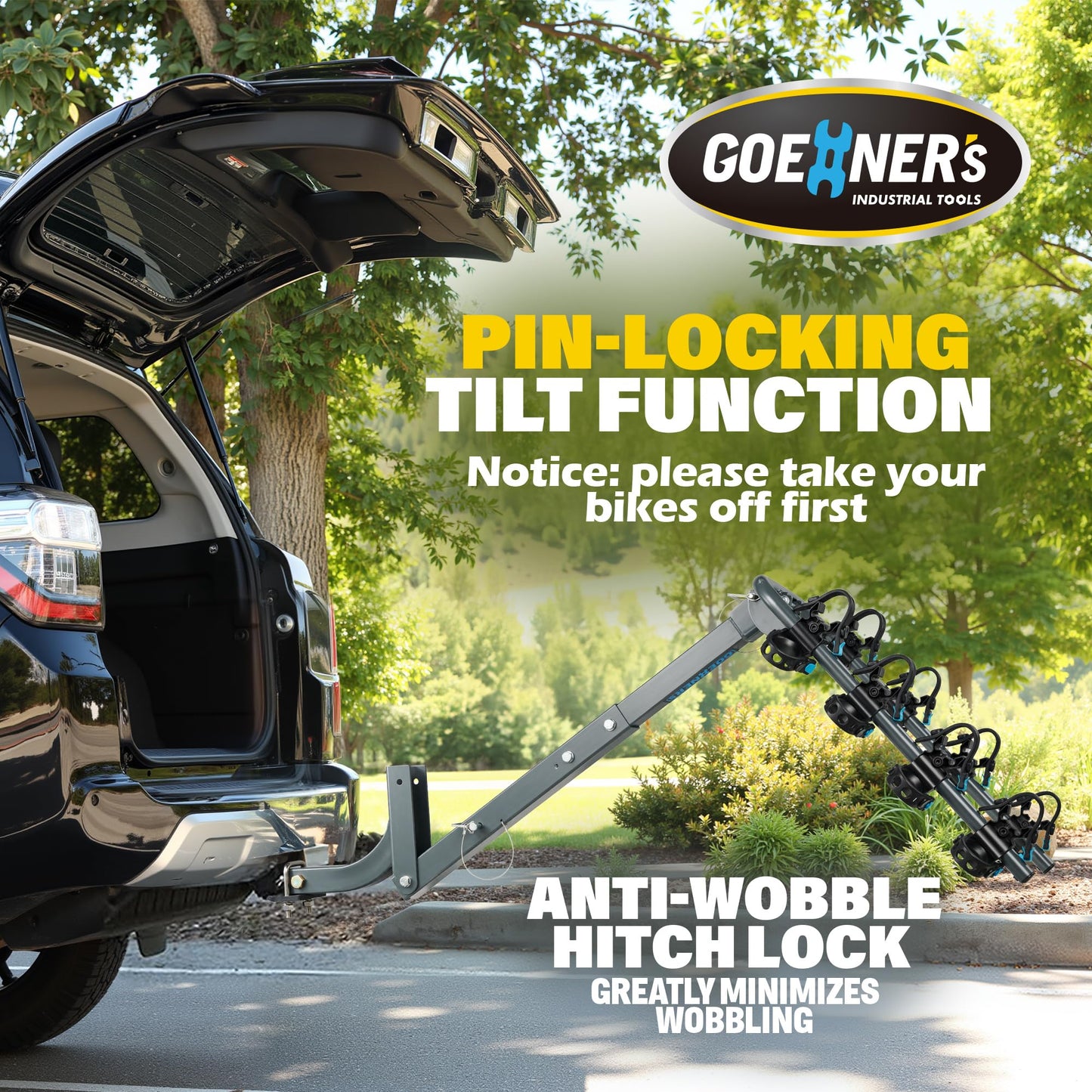 Upgrade 2.0 Hitch Bike Rack – 240 lbs Max Load (60 lbs/Bike), Heavy-Duty Dual Locking | Hanging Carrier for Car, SUV, Truck & RV, 2" Receiver, High-Strength Double Arms