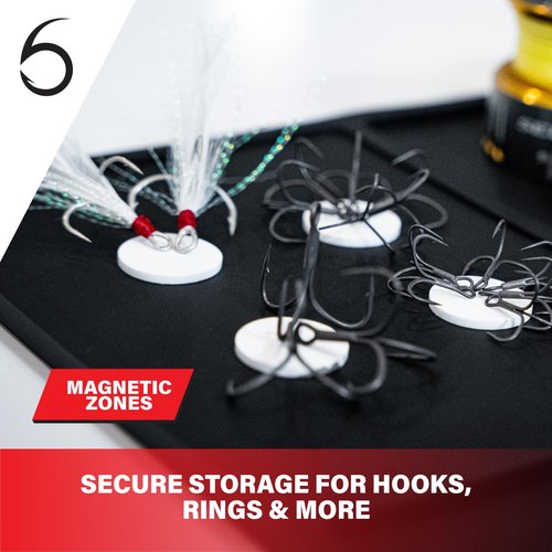 6th Sense Magnetic Rigging Mat – Non-Slip, Oil-Resistant Tackle & Reel Maintenance Mat with Magnetic Zones for Hooks & Parts