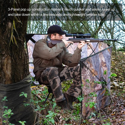 WTVIDAS Hunting Blind for Turkey, 3-Panel Portable Ground Blinds Silent Quick Setup Pop-Up Design for Deer Turkey Duck Hunting Accessory