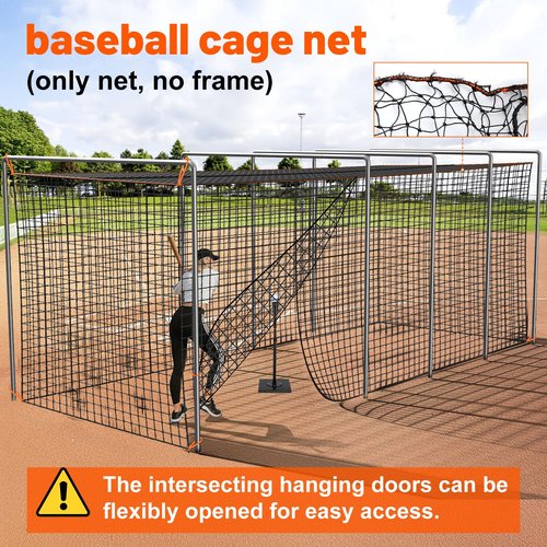 Batting Cage Net, 8x8x20 ft Heavy Duty Enclosed Batting Net With Door, Only Net, Not Include Poles and Frame, Professional Softball Baseball Nets for Batting and Pitching, Batting Cages for Backyard