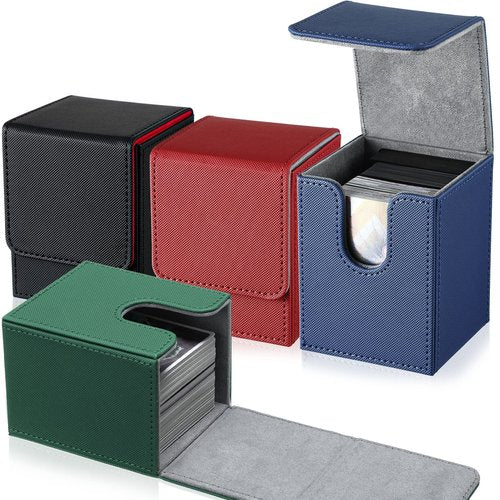 Yookeer 4 Pieces Leather Deck Card Boxes Cards Deck Game Box for Collectible Playing Card Box Compatible with MTG Commander(Black and Red, Green, Blue, Red,Vertical)