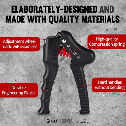 GD Pro-70 Hand Grip Strengthener(55~154 lbs) Adjustable Grip Strength Trainer Wrist and Forearm Training Equipment Hand gripper for Muscle Building and Injury Recovery