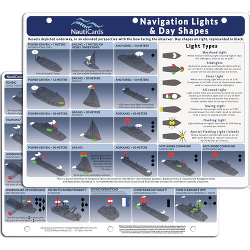 NautiCards Navigation Lights and Day Shapes Quick Reference Guide - Waterproof Visual Guide to Coast Guard Rules and Regulations 2024 COLREGS Sailboat and Boating Lights and Shapes