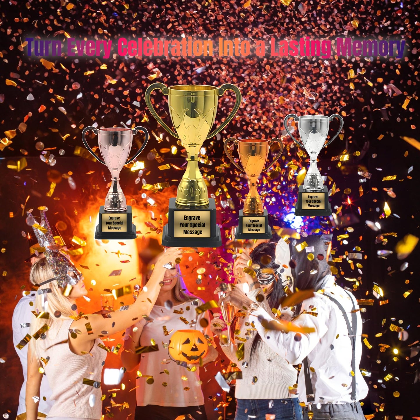TYRINHAI Custom Trophy Award – Personalized Gold Cup Trophy with Engraved Text, Customizable Trophy for Adults & Kids, Small Gold Trophy for Game Night, Family, Office & Celebrations