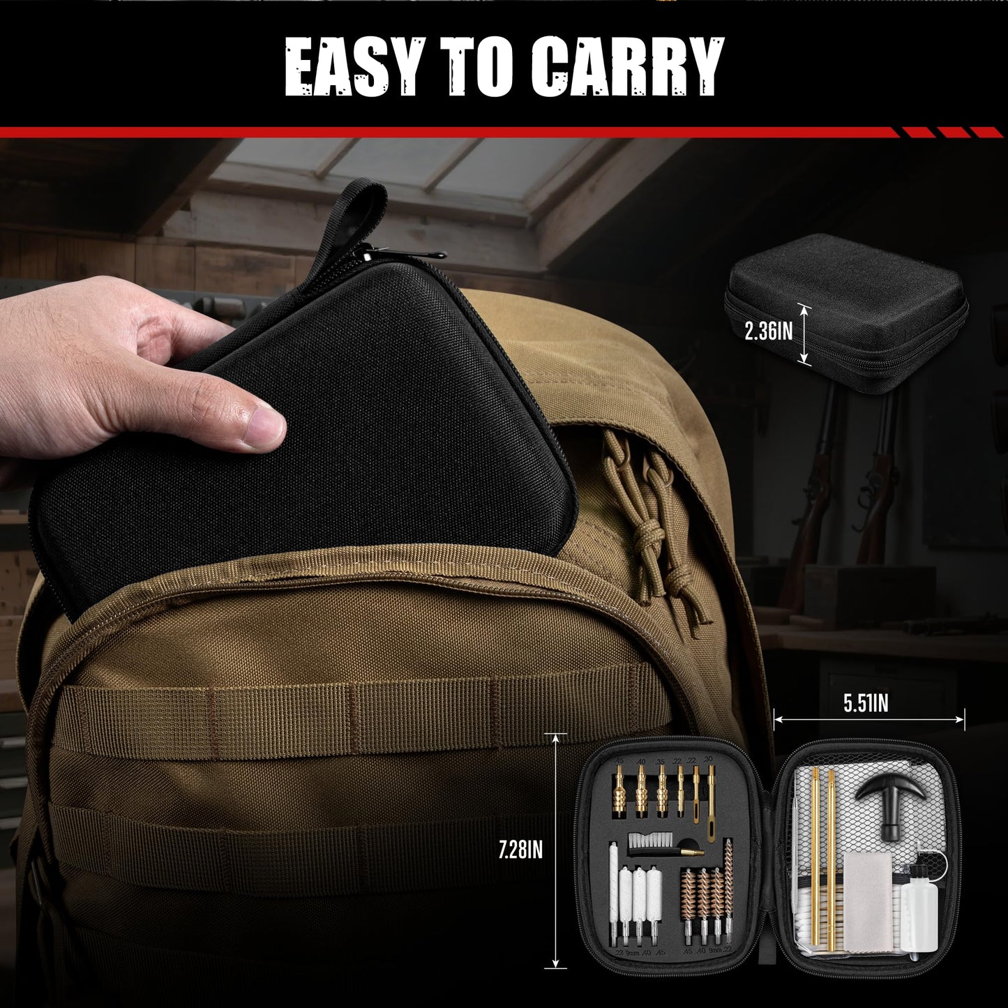 GLORYFIRE Gun Cleaning Kit Fits .22 .357/9mm .38 .40 .45 Cal Handguns & Pistols Compact Carrying Case Multiple Styles with Brass or Plastic Jags & Tips for Shooting and Range (Elite Jet)