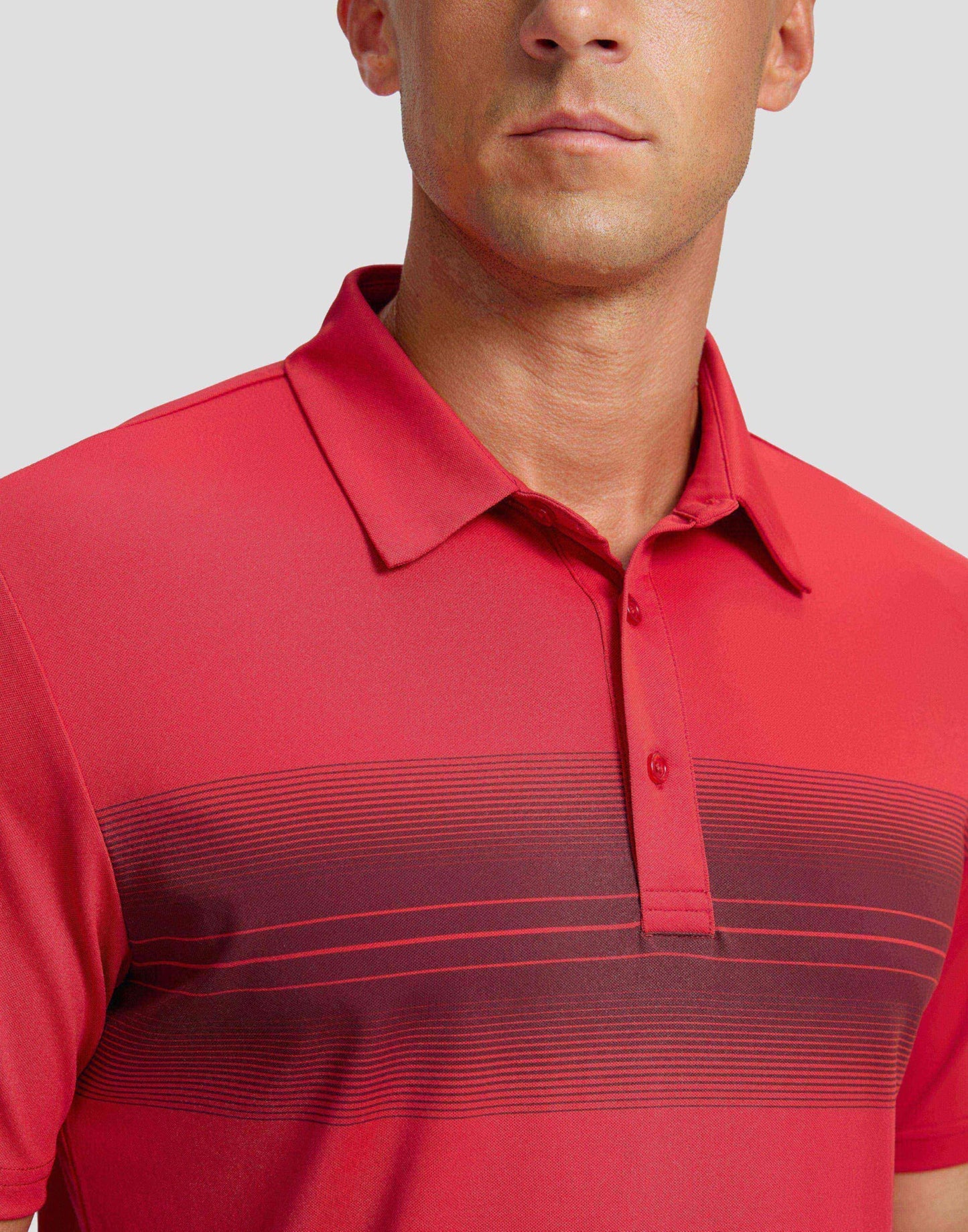 Men's Golf Shirts Dry Fit Moisture Wicking Performance Short Sleeve Collared Polo Shirts for Casual Tennis Bussiness (Red Stripe, L)