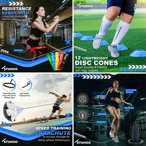 STUHOO Agility Training Equipment Set |Soccer Training Equipment for Kids | Agility Ladder Speed Training Equipment with Bag | Football Training Equipment for Youth, Cones for Footwork