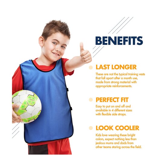 SportsRepublik Pinnies Scrimmage Vests for Kids, Youth and Adults (12-Pack) - Soccer Pennies