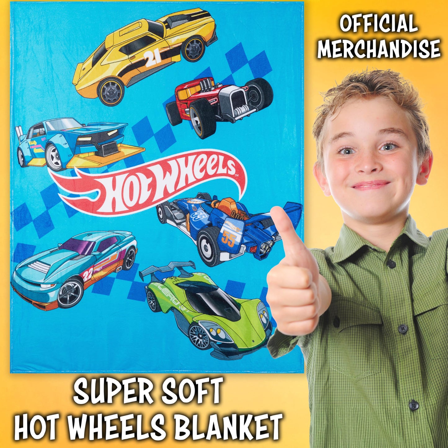 Get Trend Hot Wheels Fleece Throw Blanket, Soft Cozy 59 x 51 Inch, Lightweight, Fluffy Bedding Couch Bed Sofa Decor, Gifts for Kids (Multi Hot Wheels)