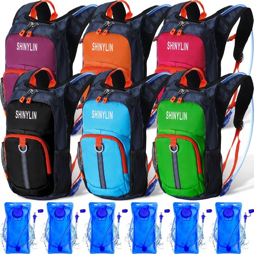 Shinylin 6 Pcs Kids Hydration Backpack with 1.5L Water Bladder Multicolor Kids' Hiking Backpack Hydration Pack Water Rucksack for Boys Girls Cycling Climbing Running