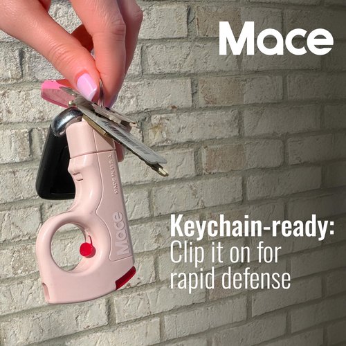 Mace Pepper Spray - Pocket Personal Spray, 0.21 oz, 12 Feet Range, Max Strength 10% OC Formula, Long Lasting UV Dye, Safety Lock, Self Defense Pepper Spray for Women & Men - Rose Gold