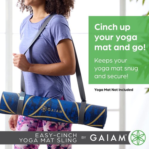 Gaiam Easy-Cinch Yoga Mat Sling - Durable Carrying Strap for Yoga Mat with Metal D-Rings for Secure Fit - Doubles as a Yoga Stretching Strap (No Mat Included), Mulberry