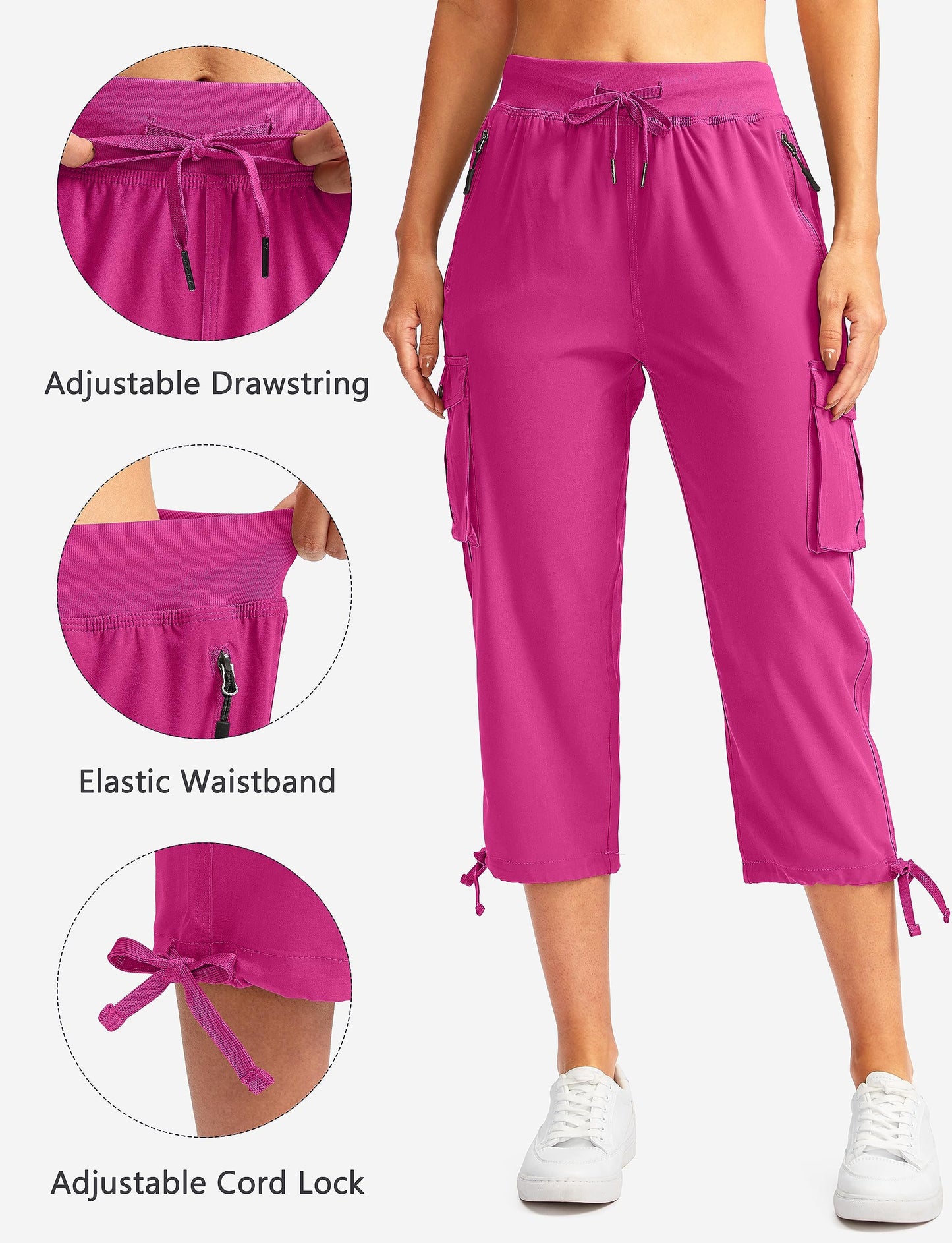 Soothfeel Women's Cargo Capris Pants with 6 Pockets Lightweight Quick Dry Travel Hiking Summer Pants for Women Casual (Rose, XS)