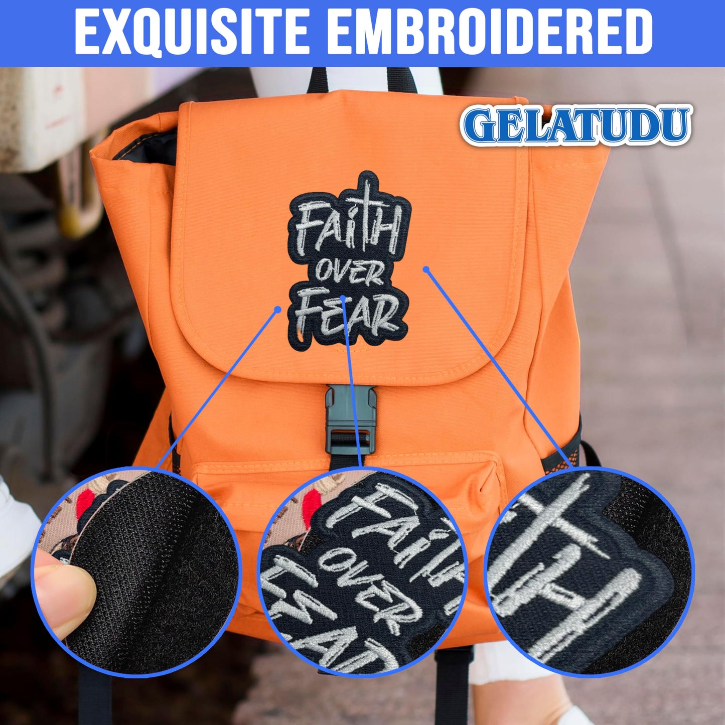 GELATUDU Faith Over Fear Patch-3 Inches Iron On/Sew On Embroidered Applique Patch, Embroidery Patches for Clothes Backpacks Hats, Embroidered Patch, Funny Christian DIY Accessories