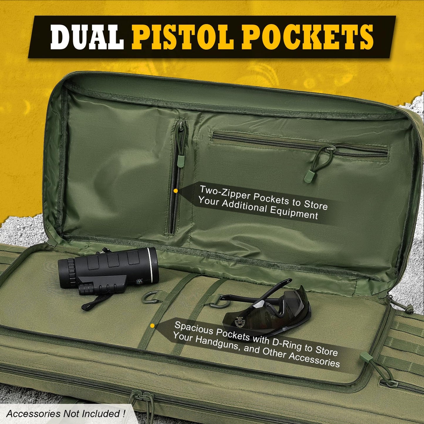 DULCE DOM Double Rifle Case, Soft Tactical Backpack for Hunting Shooting Range, Dual Storage Gun Bag for 2 Rifles & Pistols with Lockable Zippers & MOLLE System(Green, 42", Stowaway Backpack Straps)