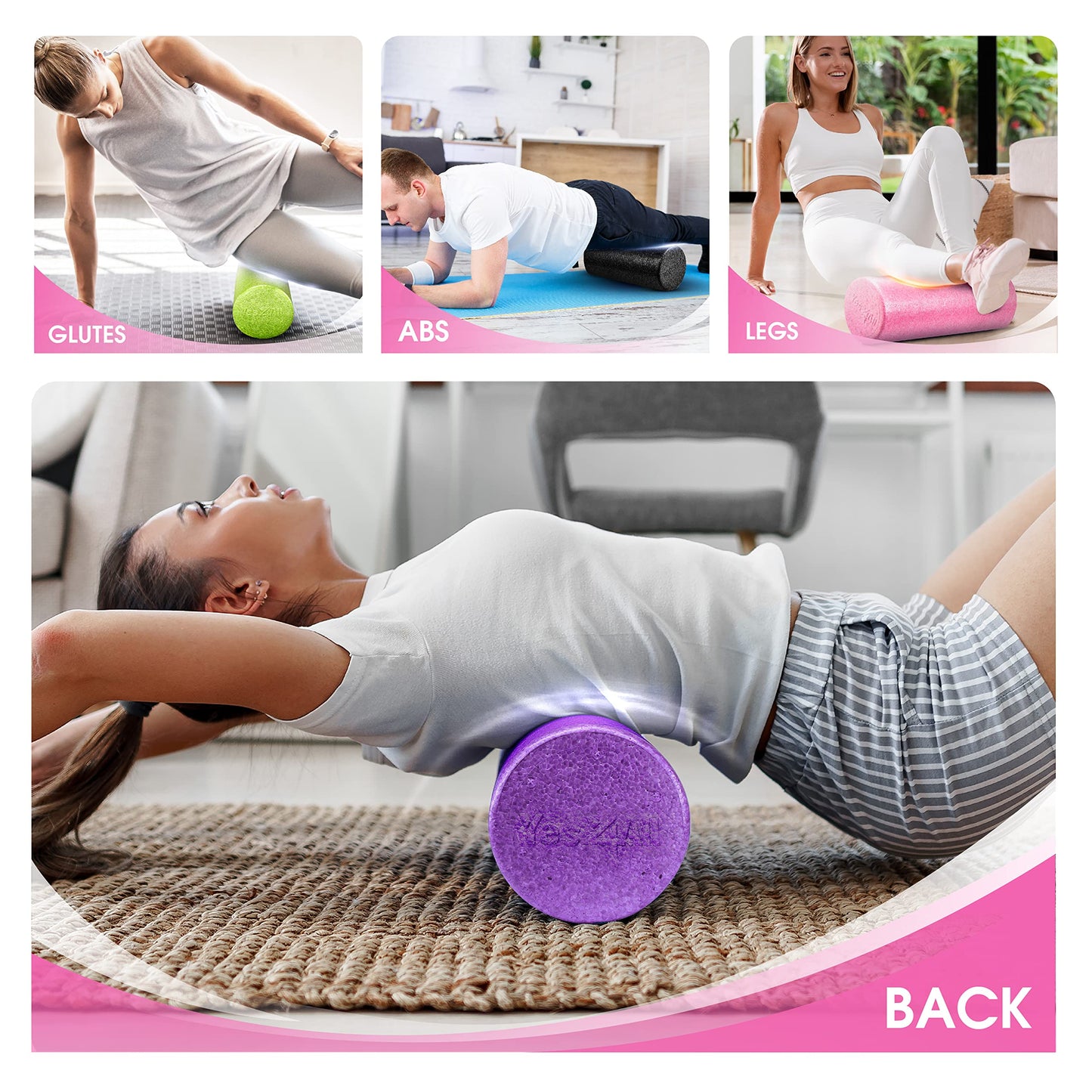 Yes4All High-Density EPP Round Back Roller Foam, Exercise Foam Roller for Yoga, & Pilates, Multiple Sizes and Colours, Fuschia Rose - 12 inches