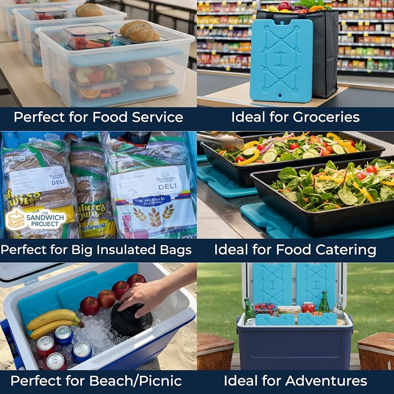Kona XXL Ice Packs 4-Pack 13x10in - Reusable Slim Freezer Packs, Fast Freeze (-5°C)