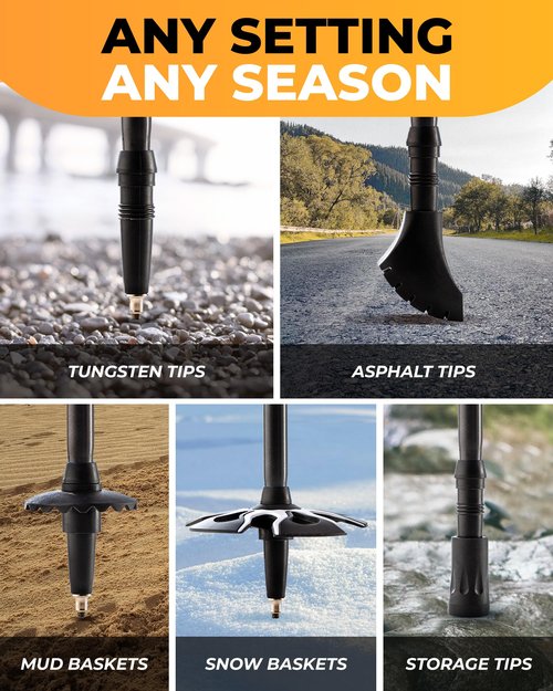 Foxelli Trekking Poles – Lightweight Collapsible Aircraft Grade Aluminum Hiking Poles with Cork Grips Quick Locks & All-Terrain Accessories – Pair of 2