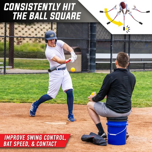 GoSports Baseball & Softball Rope Swing Trainer - Batting Practice Equipment - Includes FLO BAT with 12 Foam Baseballs & Tote Bag