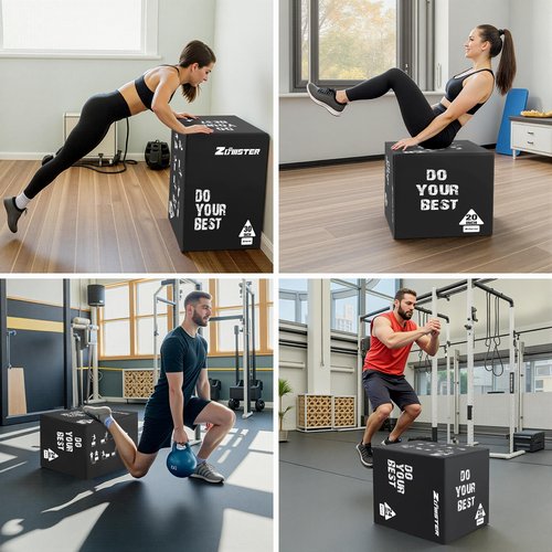 Zoomster 3-in-1 Foam Plyometric Jump Box for Home Gym Jump Training, HIIT, MMA, Weighted Stepup, Push Press and Strength Training (20 X 24 X 30inch / 16lbs)