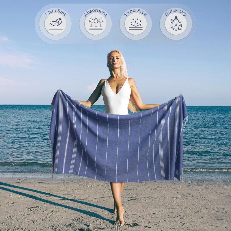 Ossano Turkish Beach Towel Compact & Lightweight Extra Large (39" x 71") - Quick Dry, Versatile and Functional as Picnic, Travel and Yoga Blanket, Pool, Shower, Cruise and Gym Towel - Royal Blue
