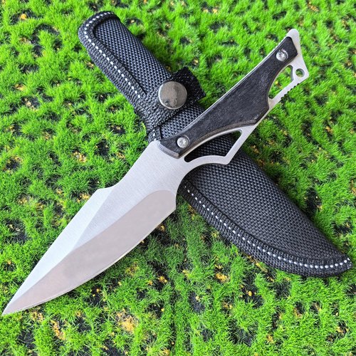 DOOM BLADE Full Tang 8.27" Tactical Fixed Blade Knife with Sheath - Made of Stainless Steel - Bushcraft and Camping Knife Survival - Perfect EDC Hunting Knife (Silvery)
