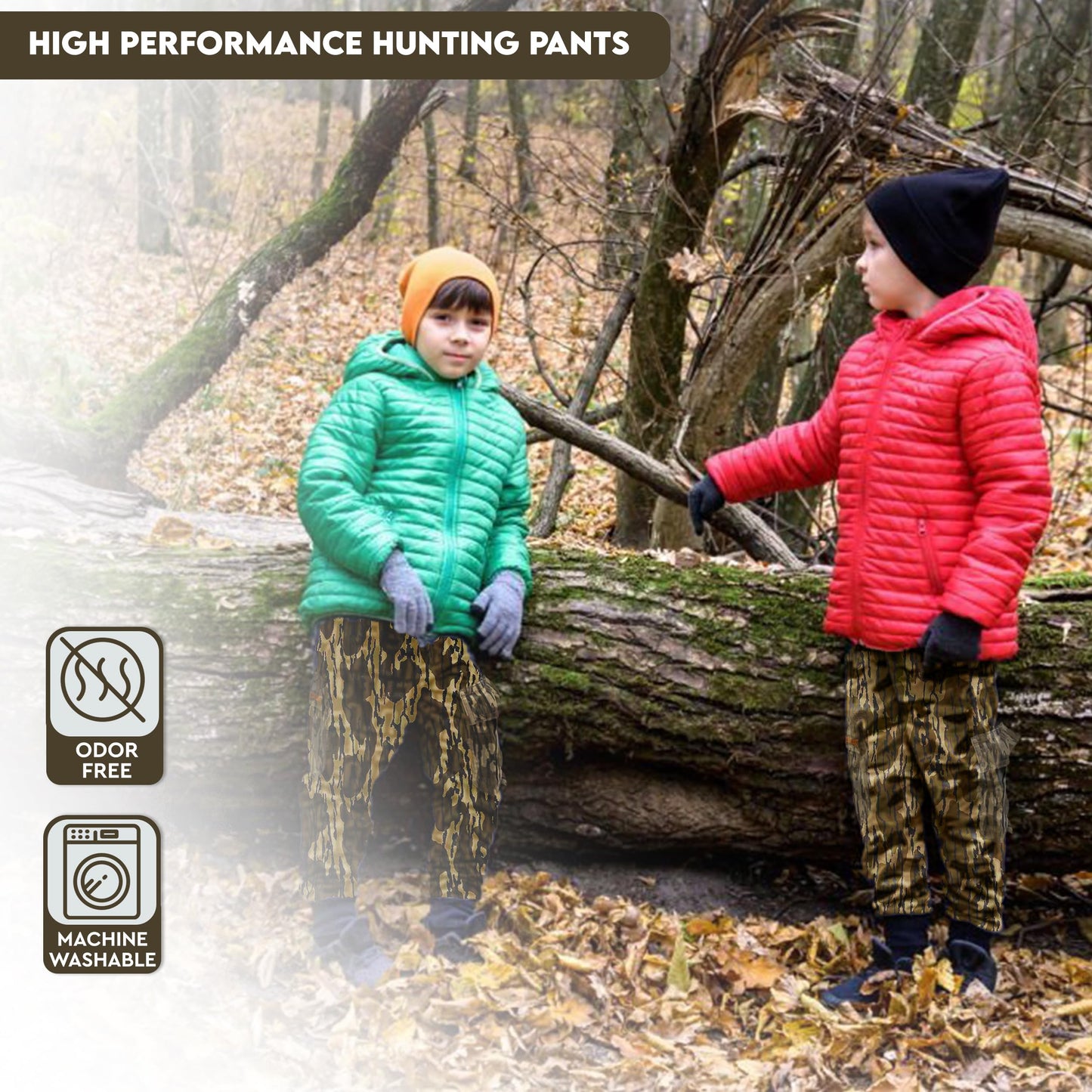 TrailCrest Youth Kids Camo Hunting Cargo Pants | 6 Pockets | Mossy Oak Bottomland, Large