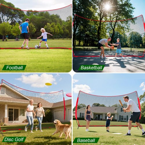 OneBlis 12'x9' Barricade Backstop Net Heavy-Duty Sports Barrier Net for Baseball, Soccer, Volleyball & Backyard Training, Portable Collapsible Design, Quick Setup with Ground Stakes