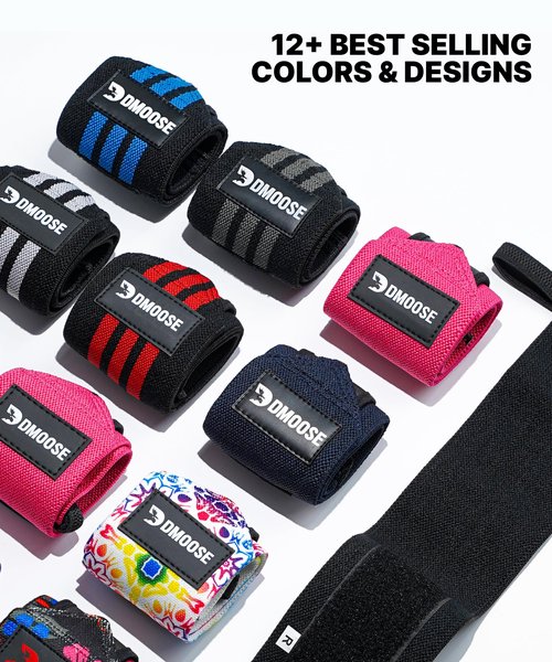 DMoose Wrist Straps for Weightlifting 12 and 18 Inches Thumb Loops with Wrist Support for Workouts Powerlifting Wrist Straps for Weight Lifting Men and Women Black II