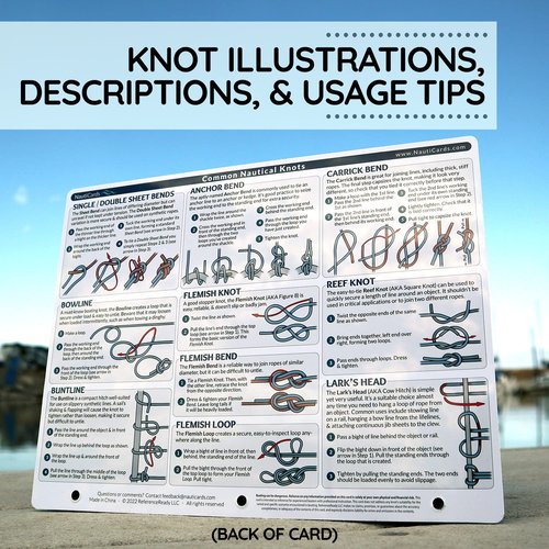 Nautical Knots Quick Reference Chart - Guide to 21 Sailing and Boating Knots on 8.5" x 11" Waterproof Card - from NautiCards Boating Must Haves Collection