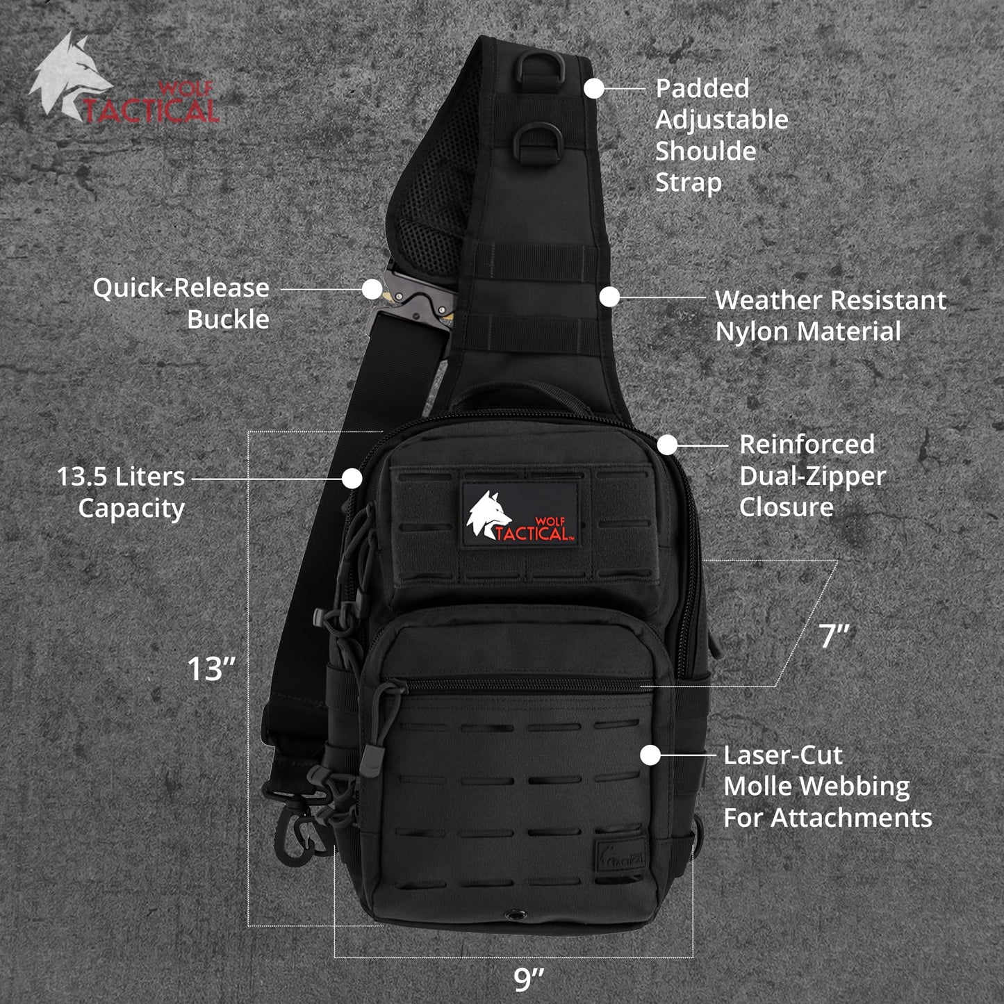 WOLF TACTICAL Men’s EDC Sling Bag - Concealed Carry, Laser-Cut MOLLE, Lightweight, Green