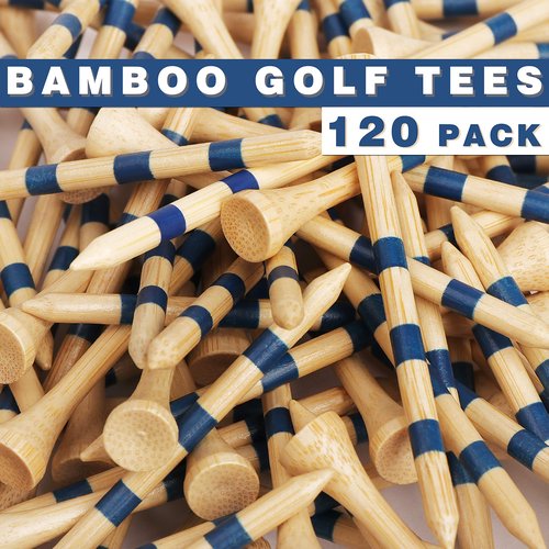 CHAMPKEY Premium Bamboo Golf Tees Pack of 120 (2-3/4" & 3-1/4") | Friendly Biodegradable Material, More Sturdy and Stable